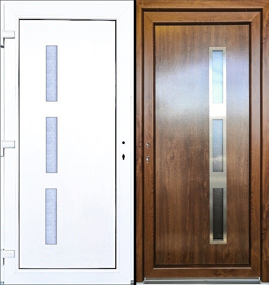 Vchodové Dveře SMART-ALUPLAST ILeana s orámováním - skladem SMART-ALUPLAST Plastové vchodové dveře Ileana s Orámováním Zlatý dub/Bílá 98x198, levé