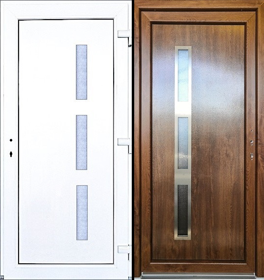 Vchodové Dveře SMART-ALUPLAST ILeana s orámováním - skladem SMART-ALUPLAST Plastové vchodové dveře Ileana s Orámováním Zlatý dub/Bílá 100x210, pravé