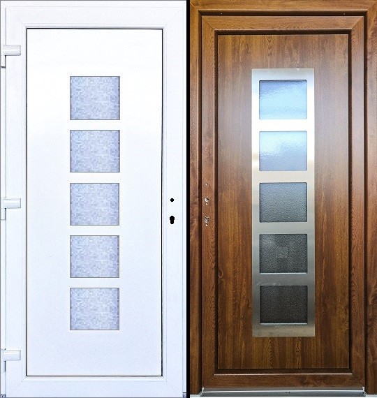 Vchodové Dveře SMART-ALUPLAST Lucil s orámováním - skladem SMART-ALUPLAST Plastové vchodové dveře Lucil s Orámováním Zlatý dub/Bílá 100x210, levé