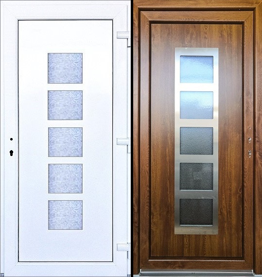 Vchodové Dveře SMART-ALUPLAST Lucil s orámováním - skladem SMART-ALUPLAST Plastové vchodové dveře Lucil s Orámováním Zlatý dub/Bílá 80x198, pravé